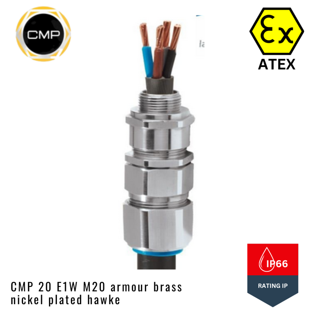 Cable Gland Industrial CMP 20 E1W M20 armour brass nickel plated hawke